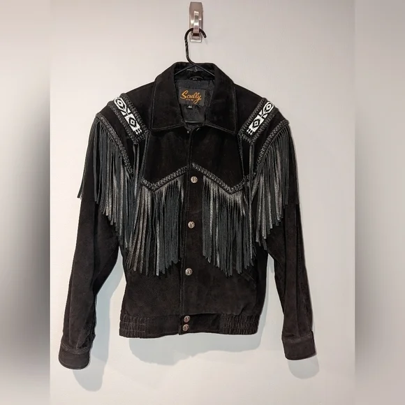 Vintage Scully Authentic Genuine black leather jacket with black leather fringe. - Picture 1 of 12